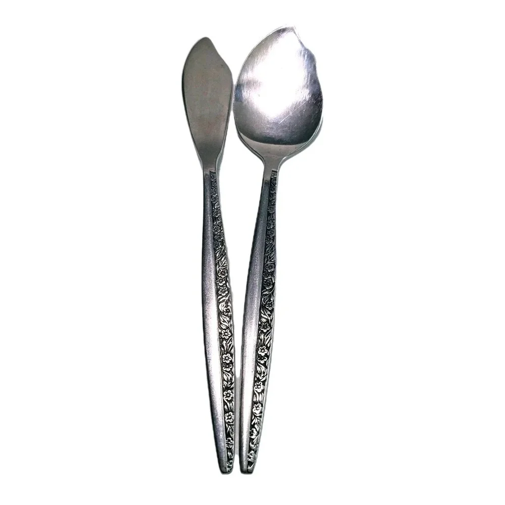 VTG Coventry Bouquet Stainless‎ Japan Floral Serving Sugar Spoon & Butter Knife